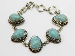 925 Sterling Silver Faux Turquoise Toggle Clasp Bracelet 44.8g