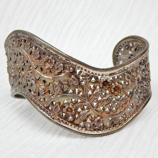 Artisan 925 Floral Scrolled Repousse Wavy Statement Cuff Bracelet image number 1
