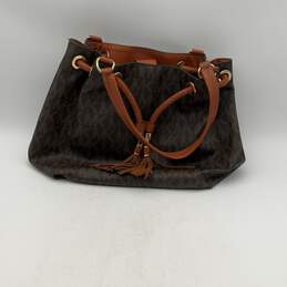 Michael Kors Womens Brown Leather Monogram Bottom Stud Shoulder Bag Purse
