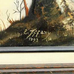 Artist E. Tiffany Signed Cabin In The Woods Oil Painting Vintage Framed Art alternative image