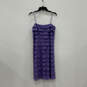 Womens Purple Ruffle Spaghetti Strap Back Zip Knee Length Shift Dress Sz 12 image number 1