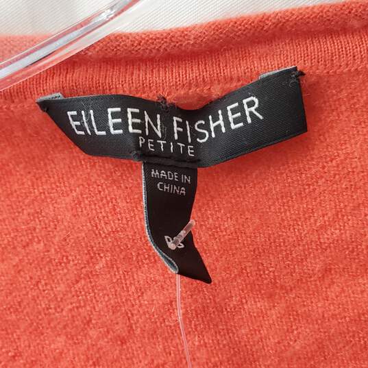 Eileen Fisher Cashmere Orange V-Neck Sweater Petite Size S image number 4