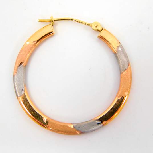 14K Tri Color Yellow Rose & White Gold Hoop Earrings 1.2g image number 4