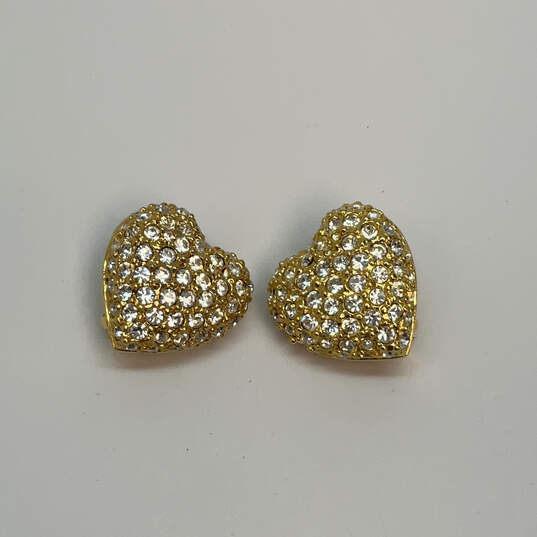 Designer Joan Rivers Gold-Tone Rhinestone Heart Shape Stud Earrings image number 2