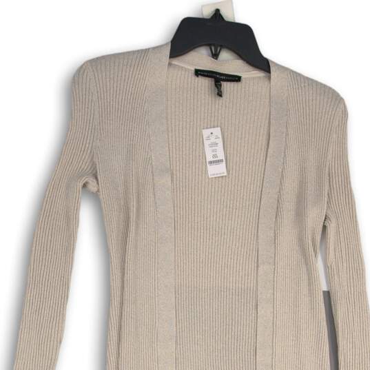 NWT White House Black Market Womens Metallic Beige Knitted Cardigan Sweater 2XS image number 3