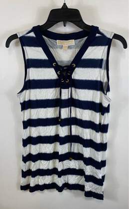 NWT Michael Kors Womens Blue White Striped Sleeveless Lace Up Tank Top Size L