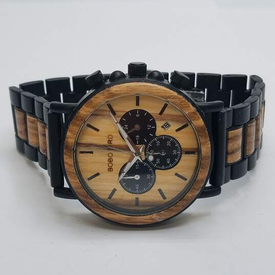 Bobo Bird 42mm Case Wooden Bezel and dial Men's Stainless Steel Quartz Watch image number 6