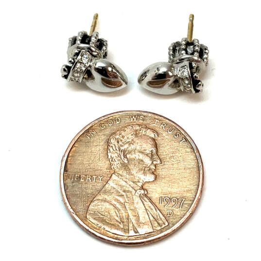 Designer Juicy Couture Silver-Tone Rhinestone Heart Crown Stud Earrings image number 4