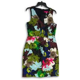 NWT Womens Multicolor Floral V-Neck Sleeveless Back Zip Sheath Dress Size 6