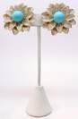 Joan Boyce Goldtone Faux Turquoise Ball & Rhinestones Pave Flower Clip On Earrings 41.4g image number 1