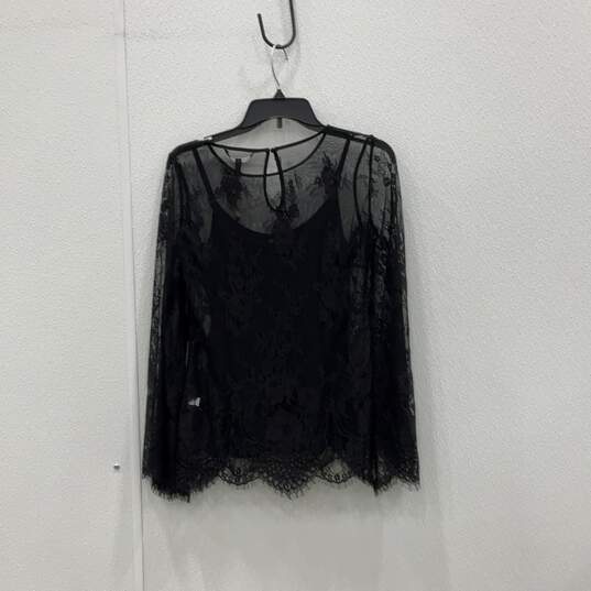 NWT White House Black Market Womens Black Lace Long Sleeve Blouse Top Shirt XS image number 4