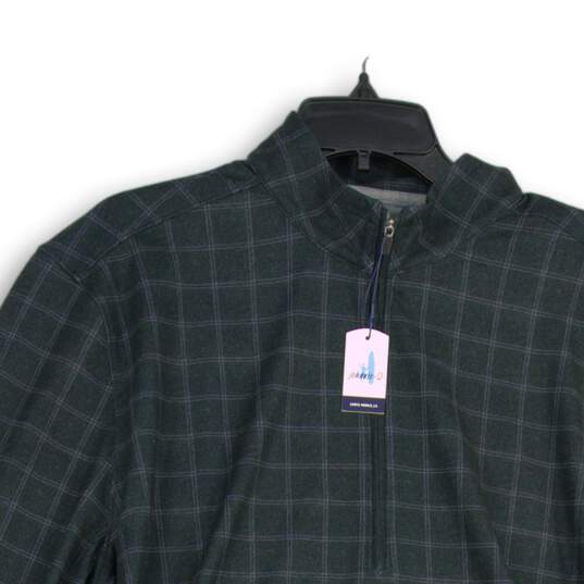 NWT Johnnie-O Mens Green Blue Plaid Long Sleeve 1/4 Zip Pullover Jacket Size XL image number 3