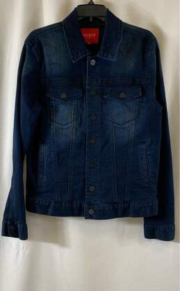 Guess Womens Blue Long Sleeve Collared Pockets Denim Trucker Jacket Size Medium