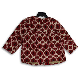 Womens Red Printed 3/4 Sleeve Round Neck Cropped Jacket Size Large alternative image