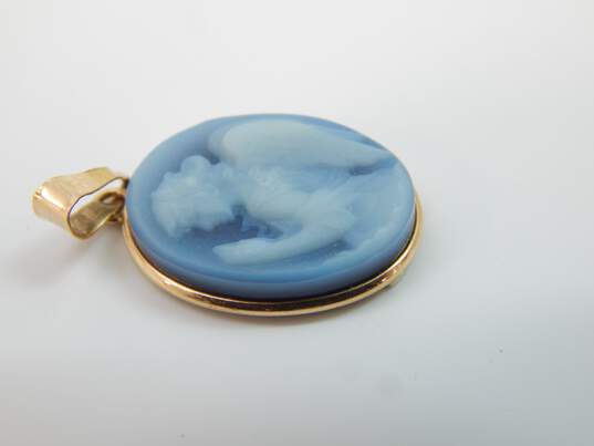 14K Yellow Gold Carved Blue Agate Angel Cameo 1.6g image number 3