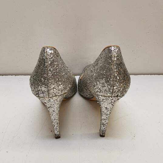 ABS Allen Schwartz Glitter Platform Heels Silver 8.5 image number 3