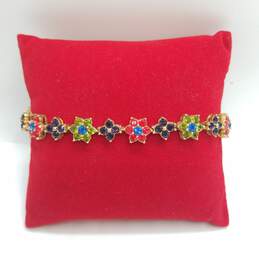 Joan Rivers Gold Tone Crystal Multicolor Flowers Tennis 8" Bracelet 17.0g