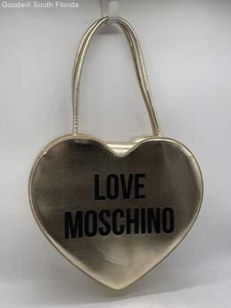 Authentic Love Moschino Womens Gold Toned Crossbody Heart Shaped Handbag