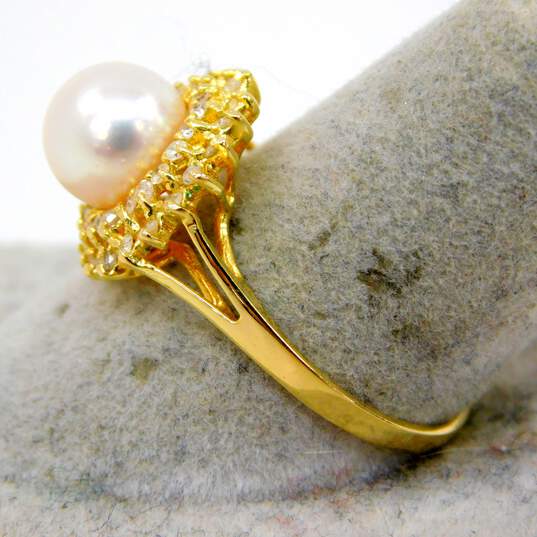 14K Yellow Gold 0.15 CTTW Diamond & Cultured Pearl Ring 3.0g image number 4