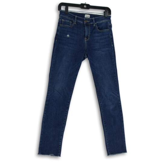 Womens Blue Denim Distressed Raw Hem 5-Pocket Design Skinny Jeans Size 5/W27 image number 1