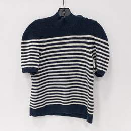 Maeve Women's Blue/White Striped Short Sleeve Knit Sweater Size L alternative image