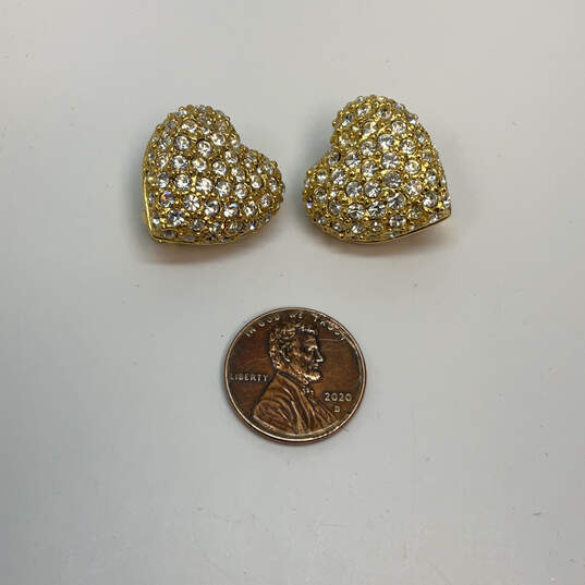 Designer Joan Rivers Gold-Tone Rhinestone Heart Shape Stud Earrings image number 3