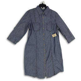 NWT Womens Blue Denim Long Sleeve Spread Collar Shirt Dress Size 14