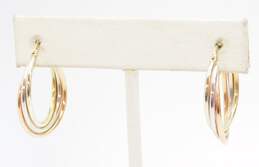14K Tri Color Gold Twisted Hoop Earrings 1.8g