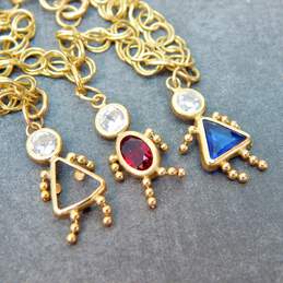 10K Yellow Gold Blue & Red Glass Children Charms Double Link Chain Bracelet 2.4g