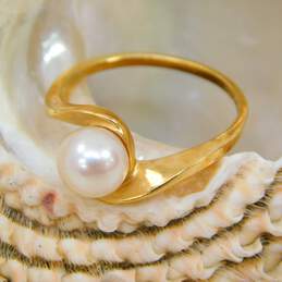 Romantic 14K Yellow Gold Pearl Solitaire Ring 2.8g