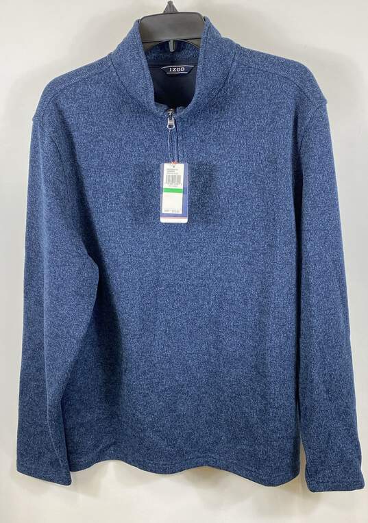 NWT Izod Mens Blue Fleece Classic Long Sleeve 1/4 Zip Pullover Sweater Sz Large image number 1