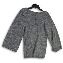 Womens Gray Knitted 3/4 Sleeve V-Neck Comfort Pullover Sweater Size Medium alternative image