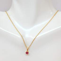 14K Yellow Gold Ruby Pendant Necklace 1.2g