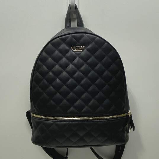 GUESS Black Quilted Zip Backpack Bag image number 1