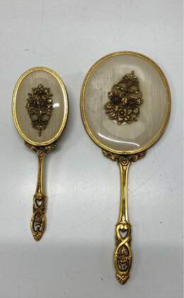 Victorian Vanity Set of 2, Hand Held Mirror and Matching Nylon Brush Made USA alternative image