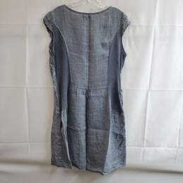 Lina Tomei Dress Sleevless Blue 100% Linen Embroidered Front Pockets Sz L alternative image