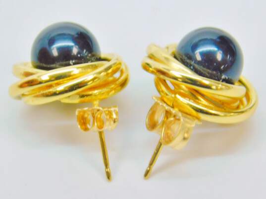 Elegant 14k Yellow Gold Framed Onyx Stud Earrings 4.0g image number 4