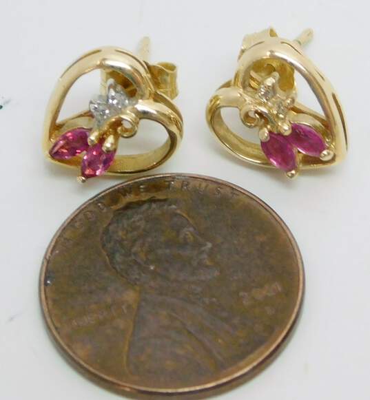 14k Yellow Gold Ruby & Diamond Accent Open Heart Post Back Earrings 2.3g image number 6