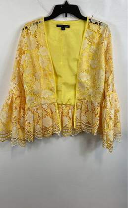 Boston Proper Womens Yellow Floral Ruffled Long Sleeve Open Front Jacket Size 8