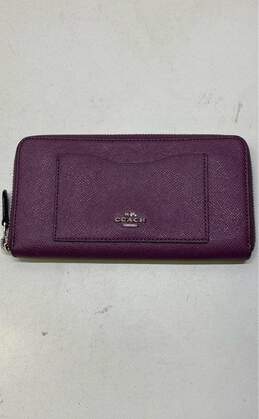 Coach Cross Grain Leather Zip Around Wallet Purple