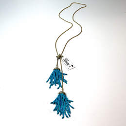 Designer Betsey Johnson Gold-Tone Turquoise Double Tassel Pendant Necklace