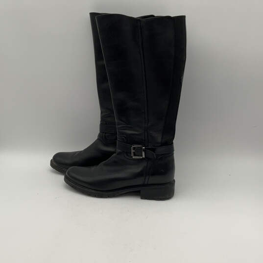 Womens Black Leather Side Zip Mid Calf Block Heel Riding Boots Size 8M image number 3