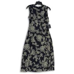 NWT Womens Navy Blue White Floral Round Neck Back Zip A-Line Dress Size 4