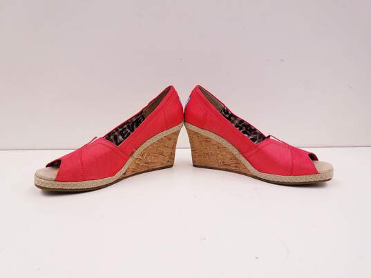 Toms Red Canvas Wedge Sandals US 7 image number 2