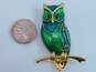 VNTG Signed Boucher Number 8668P Green Enamel Owl Brooch image number 4