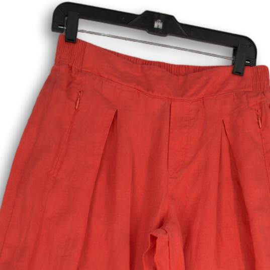 NWT Athleta Womens Red Playa Linen Wide Leg Elastic Waist Cropped Pants Size 10 image number 3