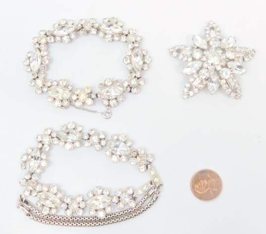 Vintage Icy Clear Rhinestone Silver Tone Necklace Bracelet & Brooch 116.0g image number 6
