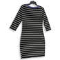 Womens Black White Striped 3/4 Sleeve Boat Neck Boardwalk Sheath Dress Sz 4 image number 2