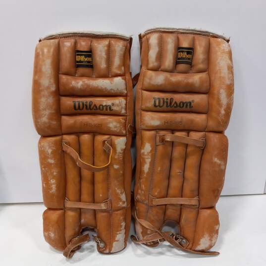 Vintage Wilson Leather Hockey Goalie Leg Pads image number 1