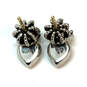 Designer Juicy Couture Silver-Tone Rhinestone Heart Crown Stud Earrings image number 3